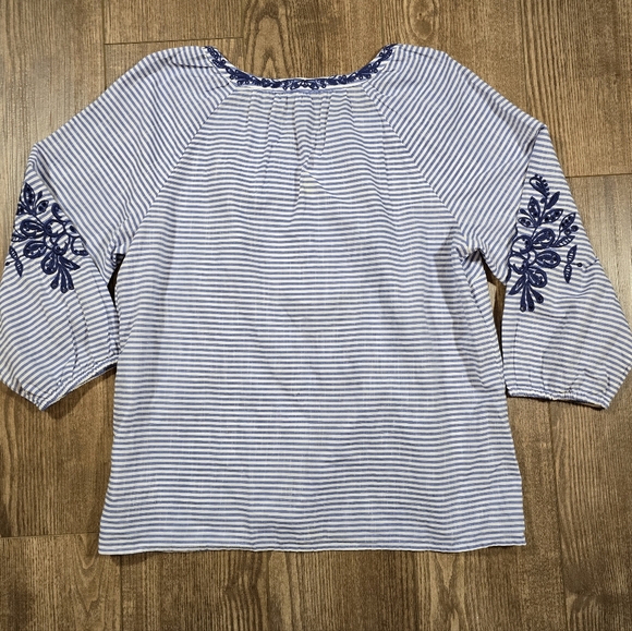 Talbots Shirt Womens MP Blue White Pencil Stripe Embroidered Tunic Boho Coastal - Picture 3 of 8